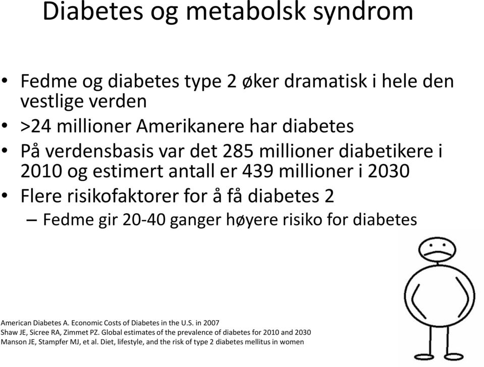 gir 20-40 ganger høyere risiko for diabetes American Diabetes A. Economic Costs of Diabetes in the U.S. in 2007 Shaw JE, Sicree RA, Zimmet PZ.