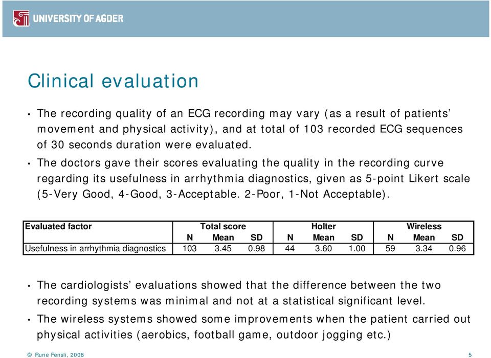 The doctors gave their scores evaluating the quality in the recording curve regarding its usefulness in arrhythmia diagnostics, given as 5-point Likert scale (5-Very Good, 4-Good, 3-Acceptable.