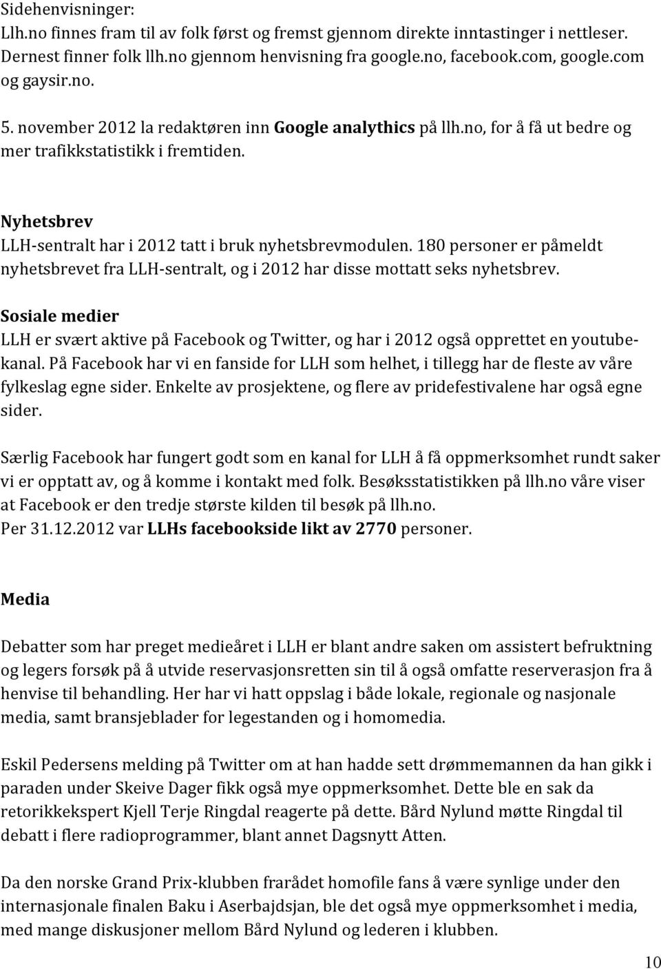 Nyhetsbrev LLH- sentralt har i 2012 tatt i bruk nyhetsbrevmodulen. 180 personer er påmeldt nyhetsbrevet fra LLH- sentralt, og i 2012 har disse mottatt seks nyhetsbrev.