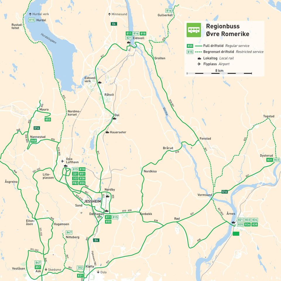 855 821 818 811 815-855 Brårud 833 848-85 Nannestad Dysterud Oslo Lufthavn 815 818 2-33 Nordkisa 331 851 Lilleplassen 831 332 838 Åsgreina FB2 855 855 Nordby 85 1 81 8 Sand JESSHEIM 331-332 838 835