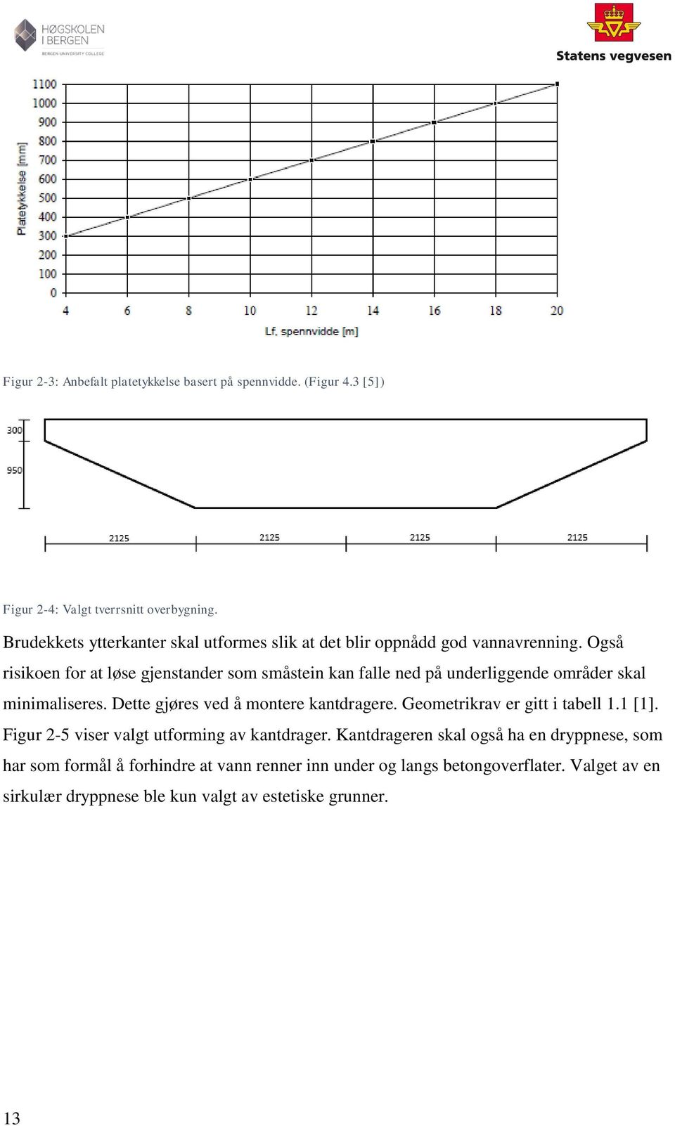 Også risikoen for at løse gjenstander som småstein kan falle ned på underliggende områder skal minimaliseres. Dette gjøres ved å montere kantdragere.