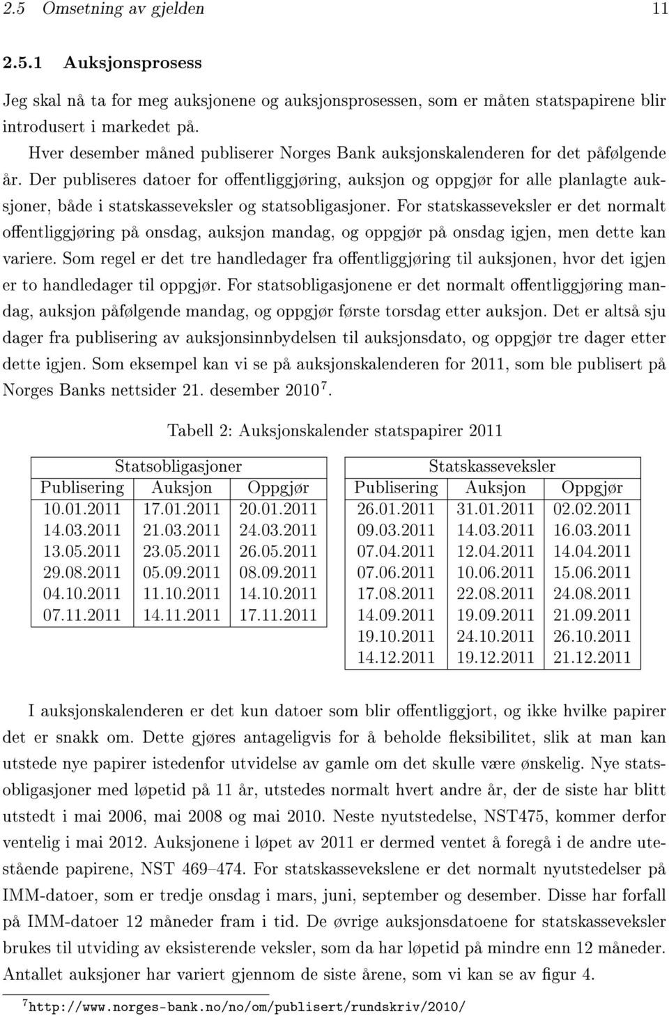 Der publiseres datoer for oentliggjøring, auksjon og oppgjør for alle planlagte auksjoner, både i statskasseveksler og statsobligasjoner.