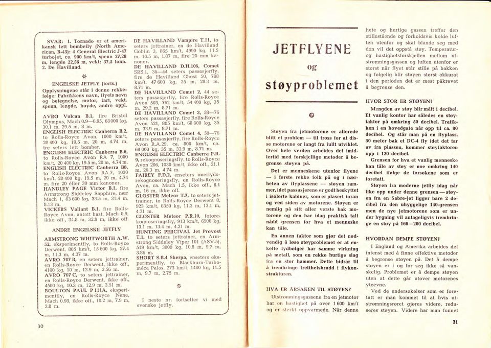 1, fire Bristol Olympus, Mach 0.90.95, 68000 kg' 30.1 m, 29.5 m, I m. ENGLISH ELECTRIC Canberra 8.2' to RoilsRoyce Avon, 1000 km/t' 20 400 kg, 19,5 m, 2O m, 4.74 m, tre seters lett bomber.