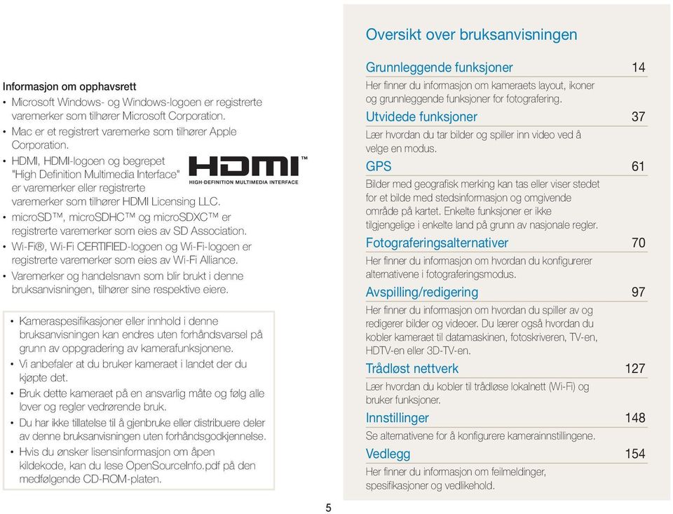 HDMI, HDMI-logoen og begrepet "High Definition Multimedia Interface" er varemerker eller registrerte varemerker som tilhører HDMI Licensing LLC.
