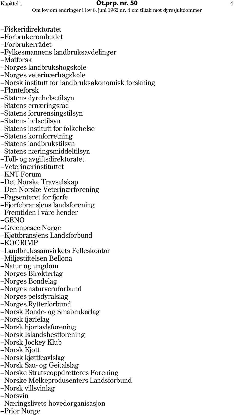 Planteforsk Statens dyrehelsetilsyn Statens ernæringsråd Statens forurensingstilsyn Statens helsetilsyn Statens institutt for folkehelse Statens kornforretning Statens landbrukstilsyn Statens