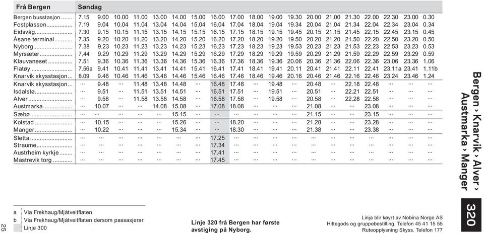45 Åsane terminal... 7.35 9.20 10.20 11.20 13.20 14.20 15.20 16.20 17.20 18.20 19.20 19.50 20.20 21.20 21.50 22.20 22.50 23.20 0.50 Nyborg... 7.38 9.23 10.23 11.23 13.23 14.23 15.23 16.23 17.23 18.