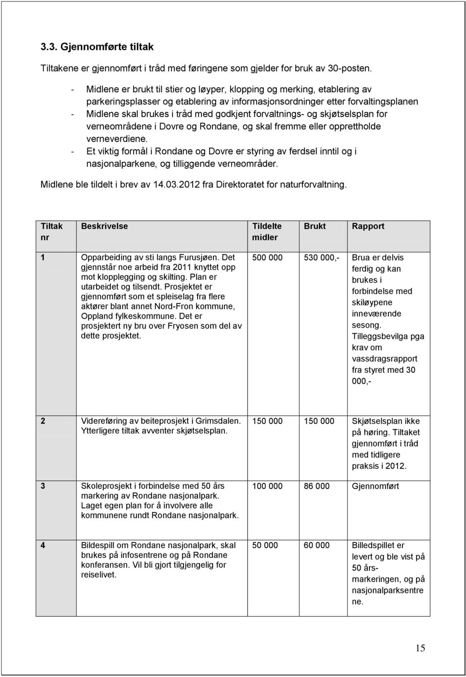 forvaltnings- og skjøtselsplan for verneområdene i Dovre og Rondane, og skal fremme eller opprettholde verneverdiene.