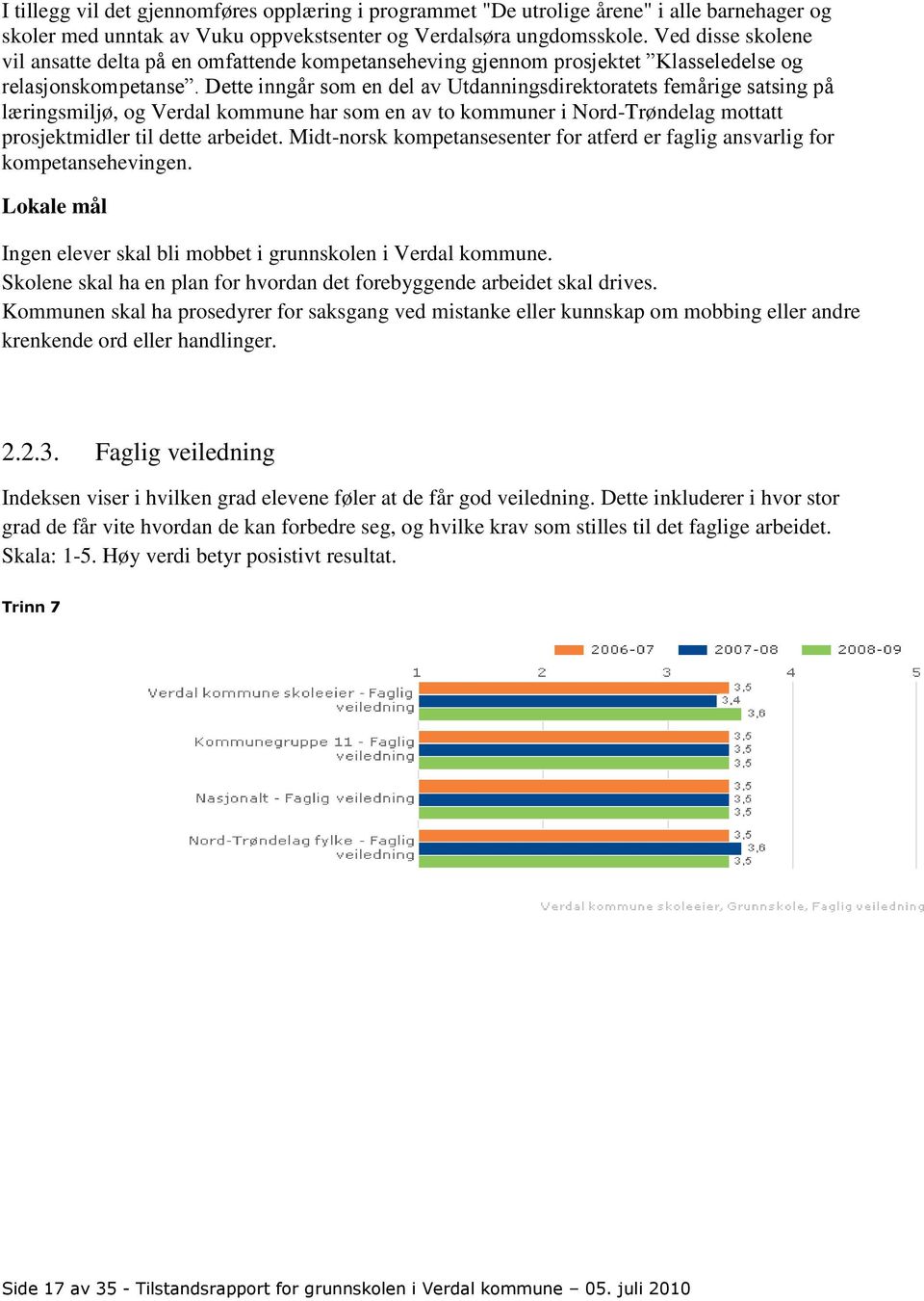 Dette inngår som en del av Utdanningsdirektoratets femårige satsing på læringsmiljø, og Verdal kommune har som en av to kommuner i Nord-Trøndelag mottatt prosjektmidler til dette arbeidet.