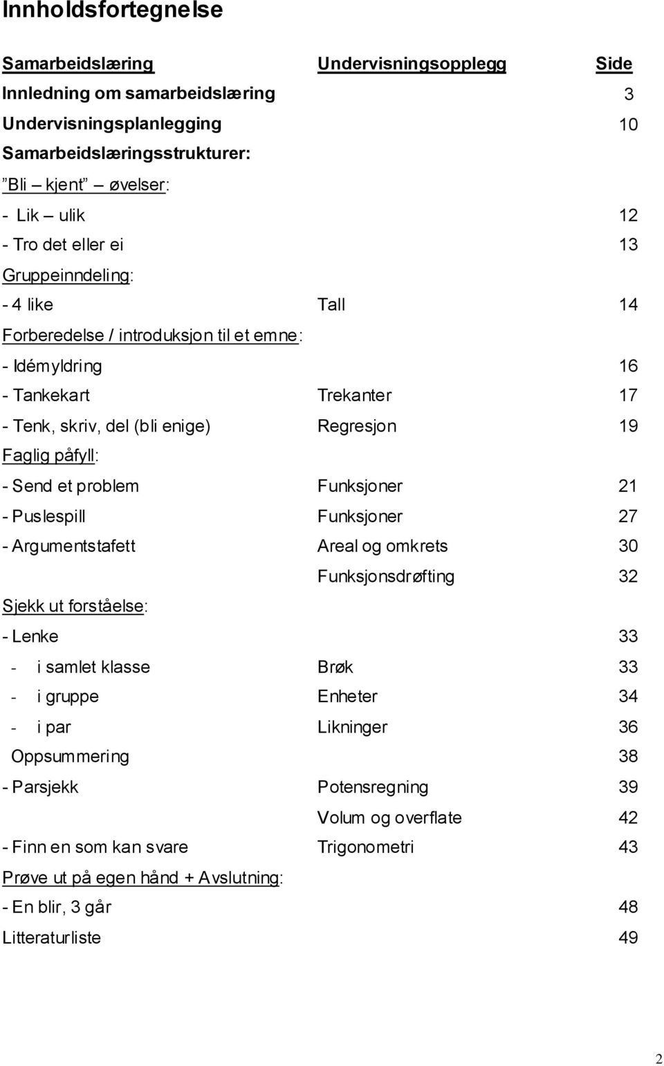 et problem Funksjoner 21 - Puslespill Funksjoner 27 - Argumentstafett Areal og omkrets Funksjonsdrøfting 30 32 Sjekk ut forståelse: - Lenke 33 - i samlet klasse Brøk 33 - i gruppe Enheter 34 - i