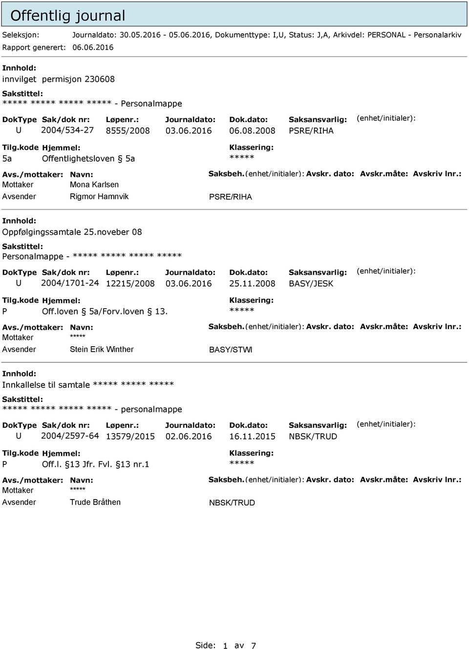 noveber 08 ersonalmappe - 2004/1701-24 12215/2008 03.06.2016 25.11.2008 Off.loven 5a/Forv.loven 13.