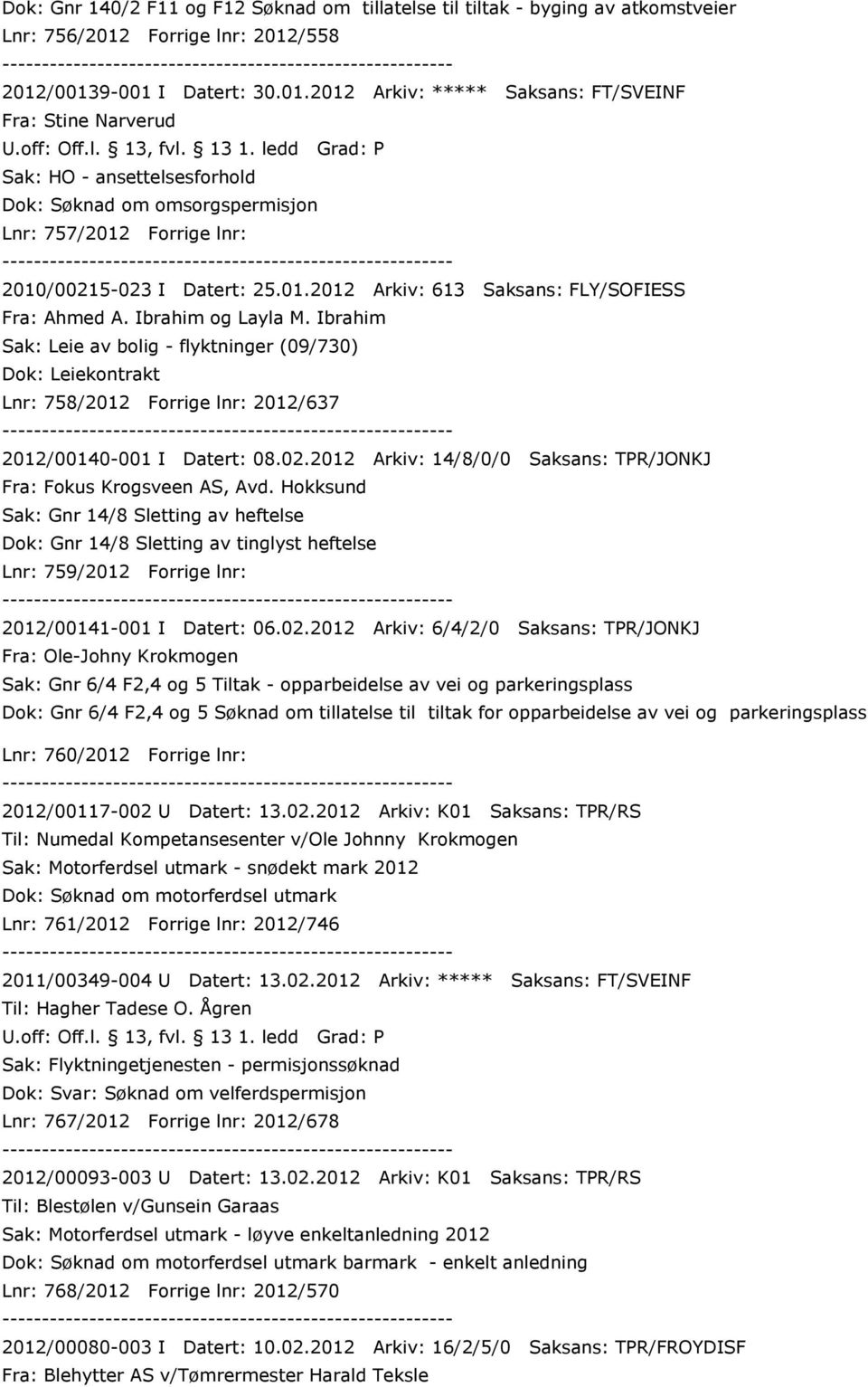 01.2012 Arkiv: 613 Saksans: FLY/SOFIESS Fra: Ahmed A. Ibrahim og Layla M.