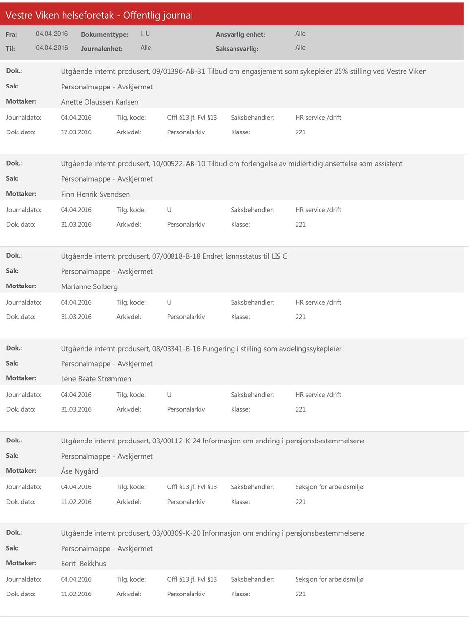 2016 Arkivdel: Personalarkiv tgående internt produsert, 07/00818-B-18 Endret lønnsstatus til LIS C Personalmappe - Marianne Solberg Dok. dato: 31.03.