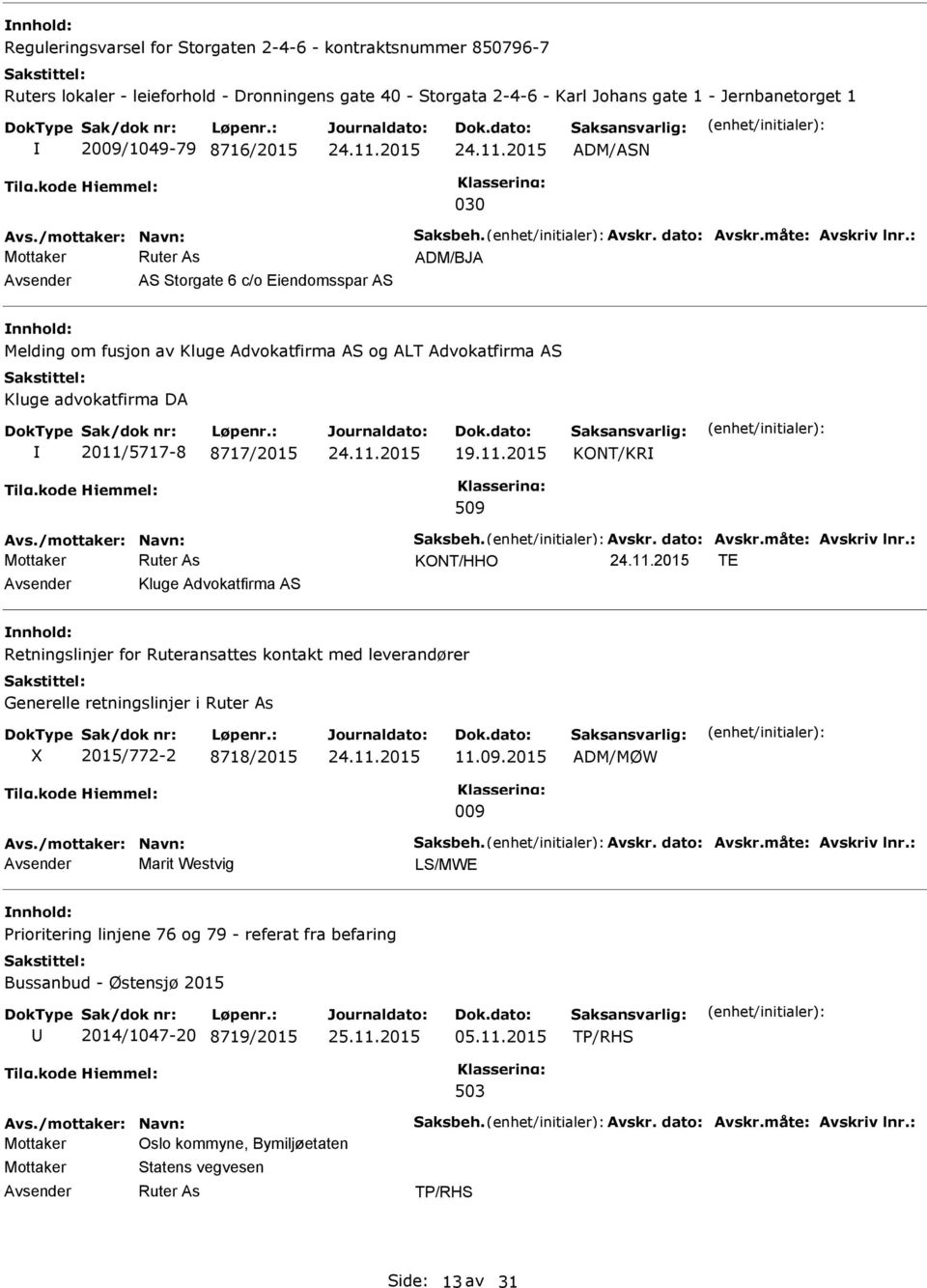 5717-8 8717/2015 19.11.2015 KONT/KR 509 KONT/HHO TE Kluge Advokatfirma AS Retningslinjer for Ruteransattes kontakt med leverandører Generelle retningslinjer i X 2015/772-2 8718/2015 11.