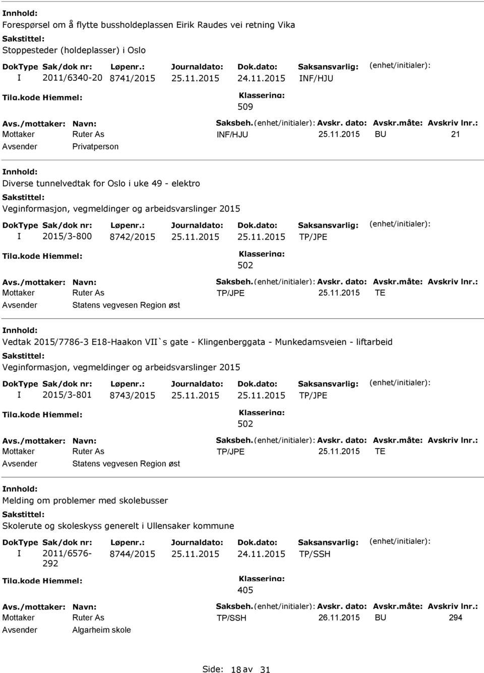 E18-Haakon V`s gate - Klingenberggata - Munkedamsveien - liftarbeid Veginformasjon, vegmeldinger og arbeidsvarslinger 2015 2015/3-801 8743/2015 TE Statens vegvesen Region