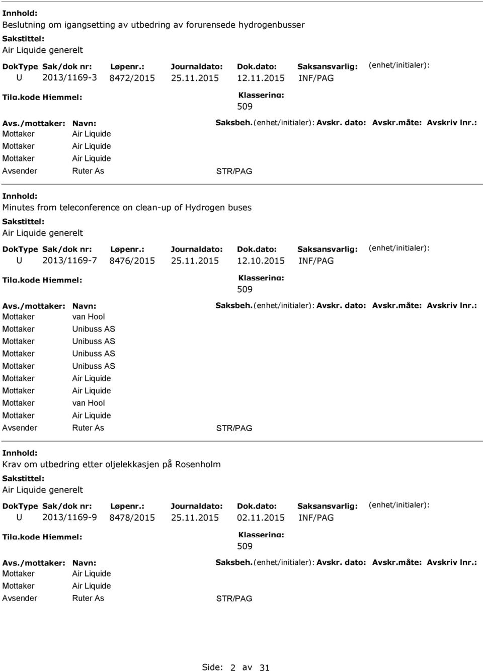 2015 NF/PAG 509 Air Liquide Air Liquide Air Liquide STR/PAG Minutes from teleconference on clean-up of Hydrogen buses Air Liquide generelt