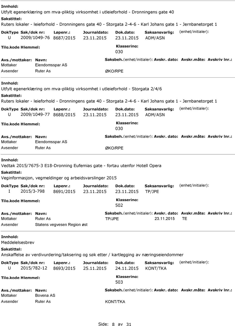 2-4-6 - Karl Johans gate 1 - Jernbanetorget 1 2009/1049-77 8688/2015 ADM/ASN 030 Eiendomsspar AS ØKO/RPE Vedtak 2015/7675-3 E18-Dronning Eufemias gate - fortau utenfor Hotell Opera Veginformasjon,