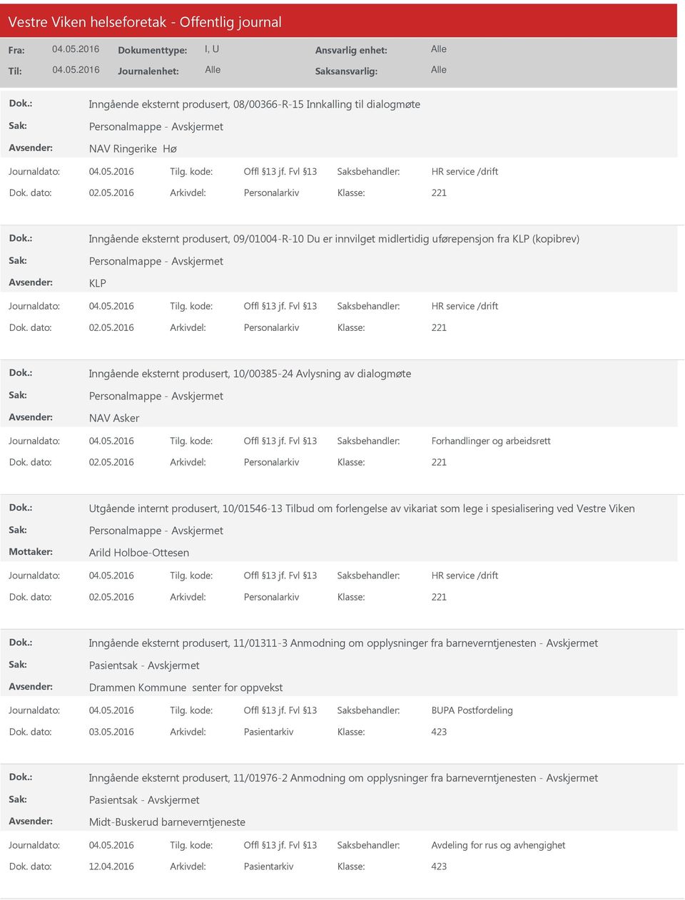 2016 Arkivdel: Personalarkiv Inngående eksternt produsert, 10/00385-24 Avlysning av dialogmøte NAV Asker Forhandlinger og arbeidsrett Dok. dato: 02.05.