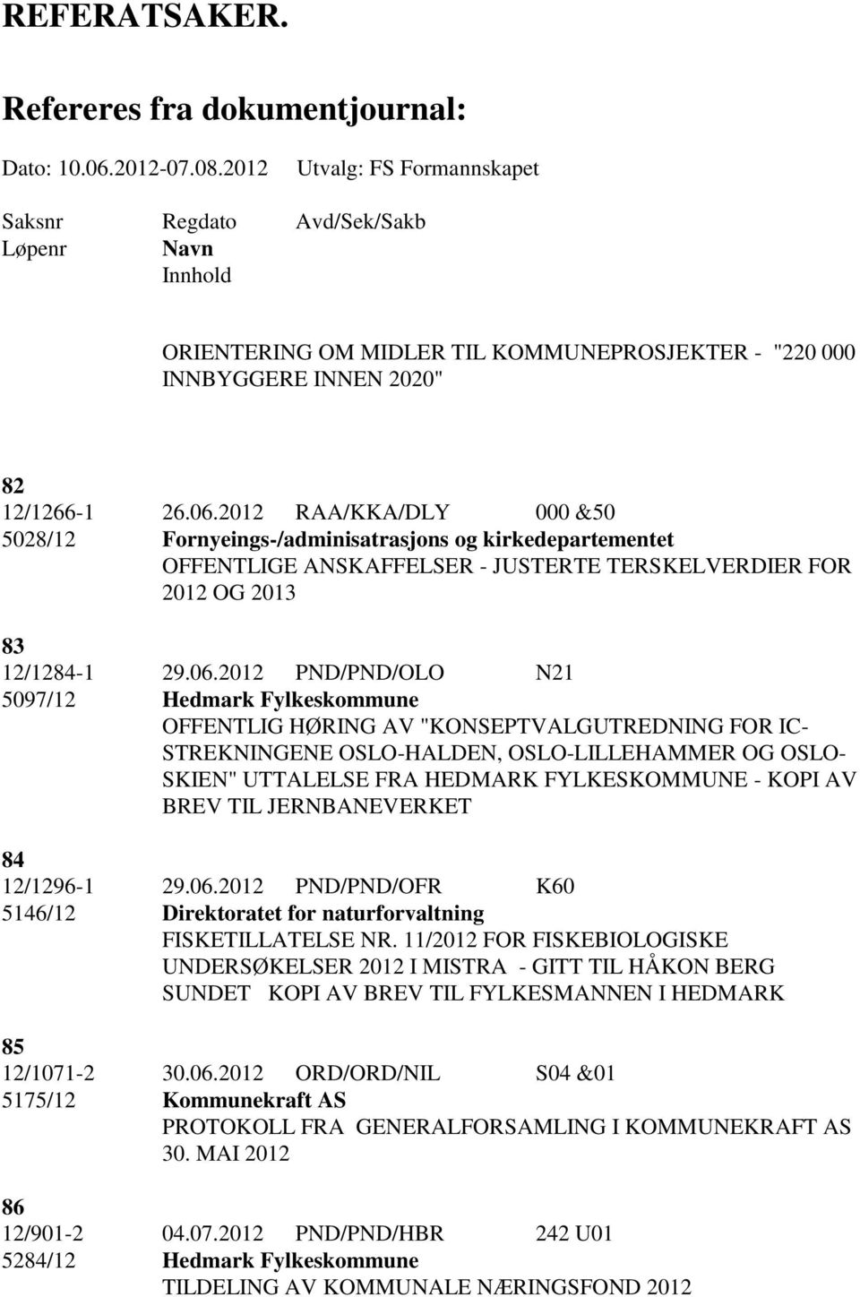 2012 PND/PND/OLO N21 5097/12 Hedmark Fylkeskommune OFFENTLIG HØRING AV "KONSEPTVALGUTREDNING FOR IC- STREKNINGENE OSLO-HALDEN, OSLO-LILLEHAMMER OG OSLO- SKIEN" UTTALELSE FRA HEDMARK FYLKESKOMMUNE -