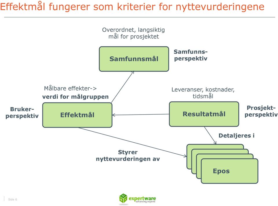 målgruppen Leveranser, kostnader, tidsmål Prosjektperspektiv Brukerperspektiv