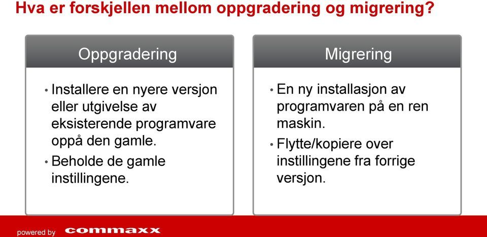 programvare oppå den gamle. Beholde de gamle instillingene.