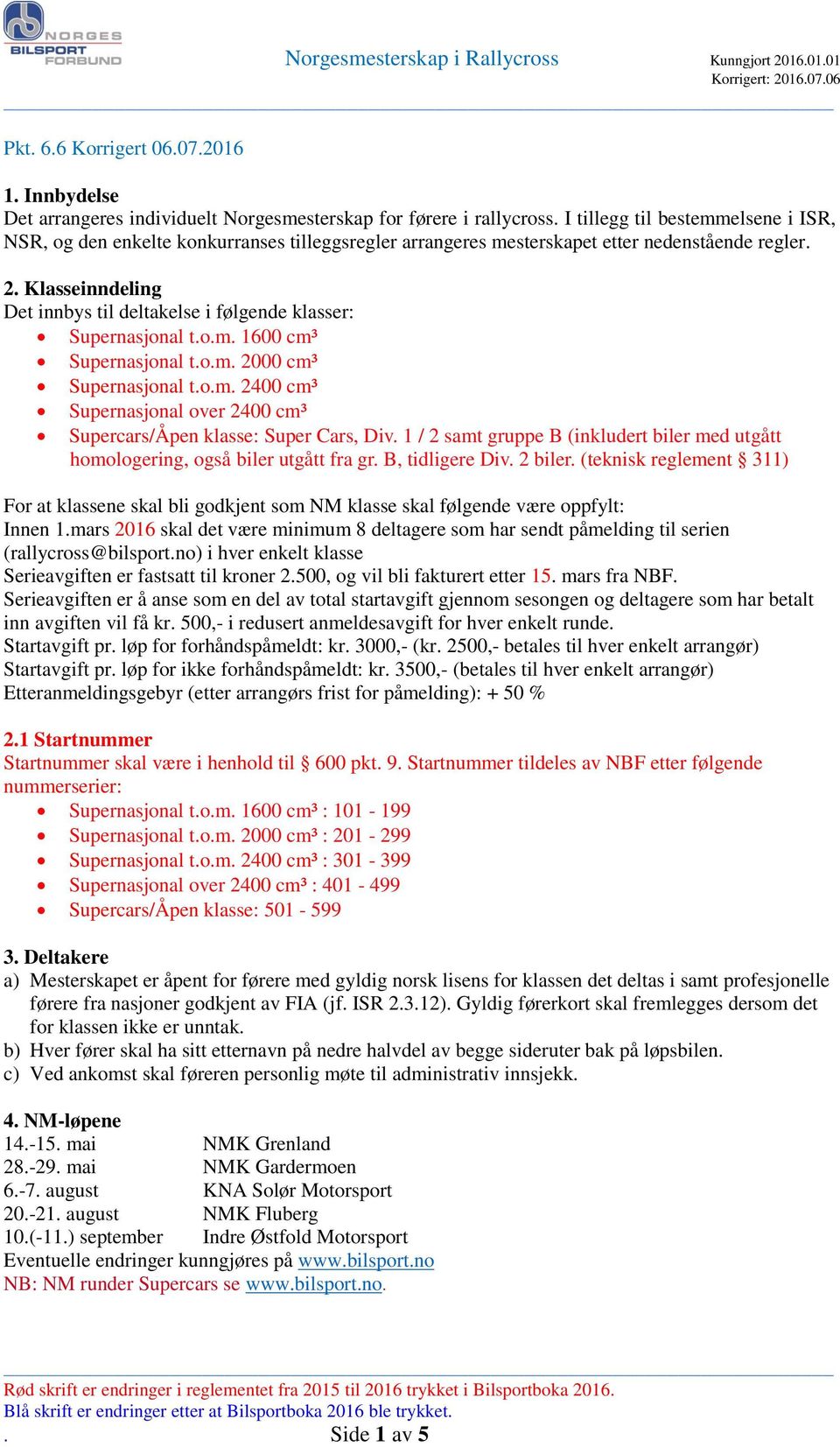 Klasseinndeling Det innbys til deltakelse i følgende klasser: Supernasjonal t.o.m. 1600 cm³ Supernasjonal t.o.m. 2000 cm³ Supernasjonal t.o.m. 2400 cm³ Supernasjonal over 2400 cm³ Supercars/Åpen klasse: Super Cars, Div.