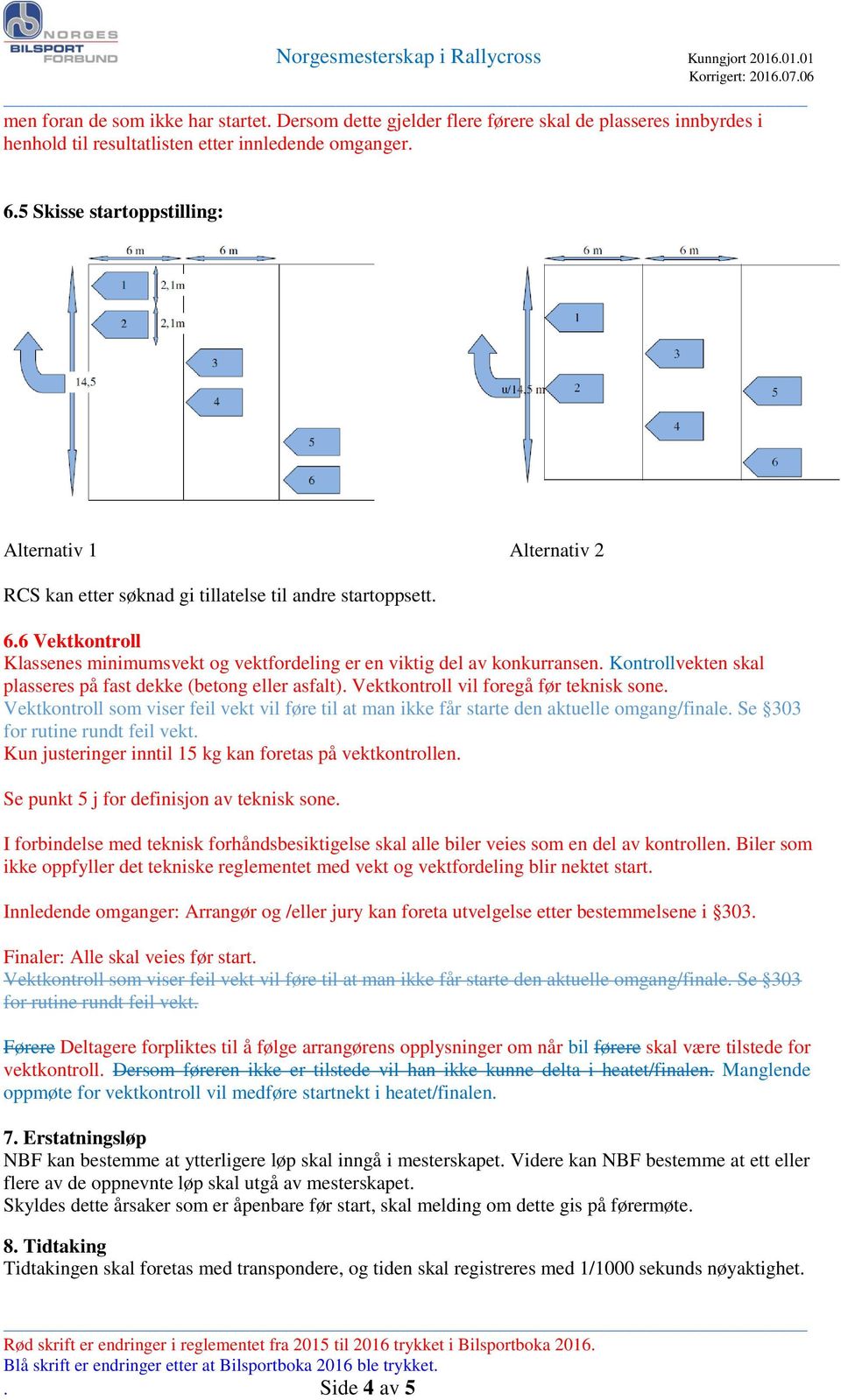 6 Vektkontroll Klassenes minimumsvekt og vektfordeling er en viktig del av konkurransen. Kontrollvekten skal plasseres på fast dekke (betong eller asfalt). Vektkontroll vil foregå før teknisk sone.