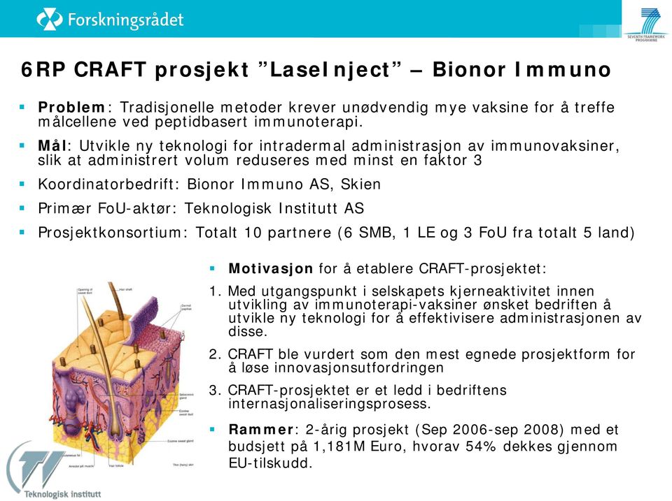 Teknologisk Institutt AS Prosjektkonsortium: Totalt 10 partnere (6 SMB, 1 LE og 3 FoU fra totalt 5 land) Motivasjon for å etablere CRAFT-prosjektet: 1.