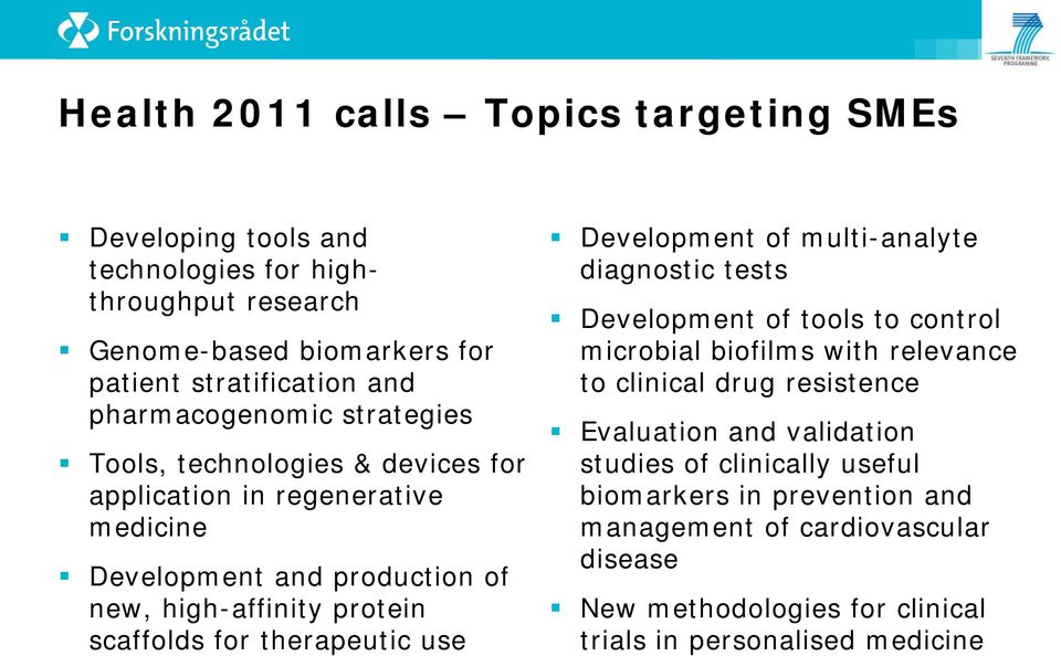 for therapeutic use Development of multi-analyte diagnostic tests Development of tools to control microbial biofilms with relevance to clinical drug resistence