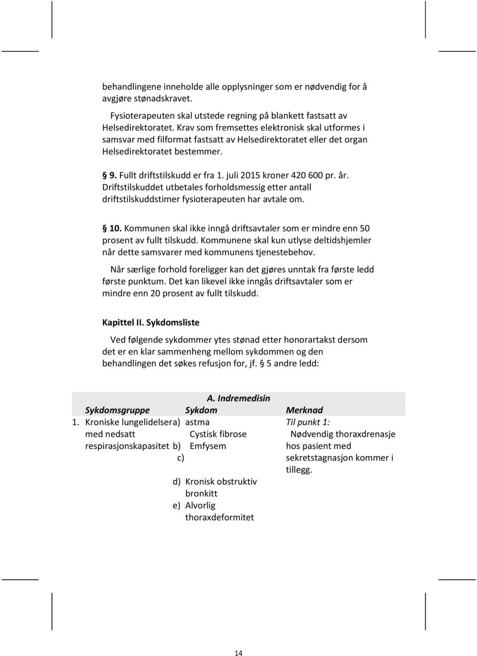 juli 2015 kroner 420 600 pr. år. Driftstilskuddet utbetales forholdsmessig etter antall driftstilskuddstimer fysioterapeuten har avtale om. 10.