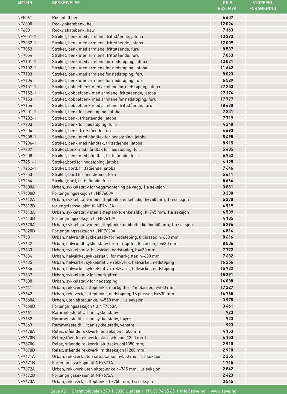 NF7670B NF7670C NF7670D NF7671A NF7671B NF7672A NF7672B NF7673A Rosenhill benk Rocky skatebenk, hel Rocky skatebenk, halv Strøket, benk med armlene, frittstående, jatoba Strøket, benk uten armlene,