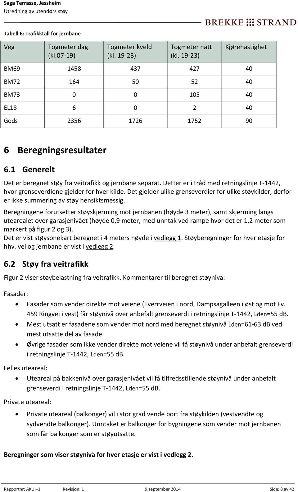 1 Generelt Det er beregnet støy fra veitrafikk og jernbane separat. Detter er i tråd med retningslinje T 1442, hvor grenseverdiene gjelder for hver kilde.