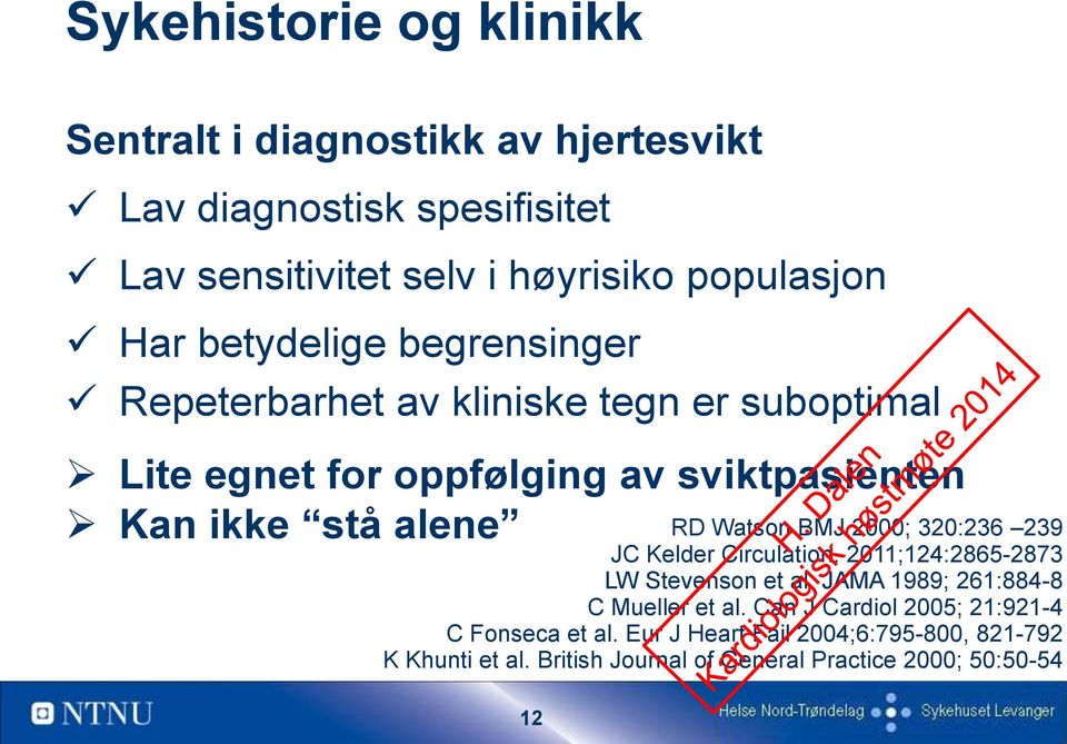 Watson BMJ 2000; 320:236 239 JC Kelder Circulation. 2011;124:2865-2873 LW Stevenson et al. JAMA 1989; 261:884-8 C Mueller et al.