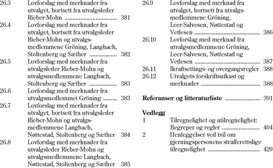 5 Lovforslag med merknader fra utvalgsleder Rieber-Mohn og utvalgsmedlemmene Langbach, Stoltenberg og Sæther... 383 26.