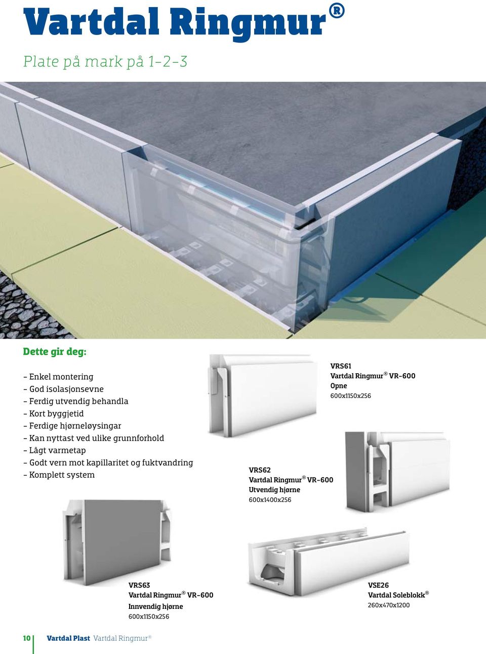 fuktvandring - Komplett system VRS62 Vartdal Ringmur VR-600 Utvendig hjørne 600x1400x256 VRS61 Vartdal Ringmur VR-600 Opne