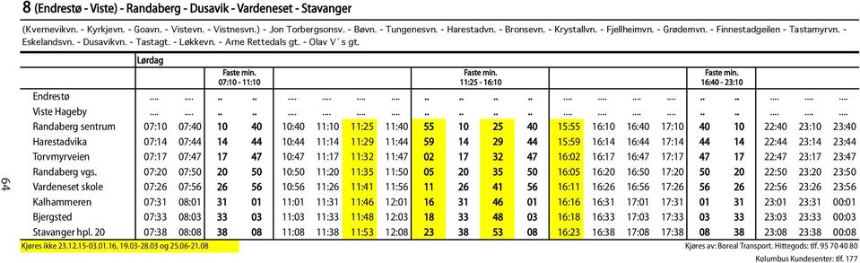 ............................................................................................................. Randaberg sentrum 07:10 07:40 10 40 10:40 11:10 11:25 11:40 55 10 25 40 15:55 16:10 16:40