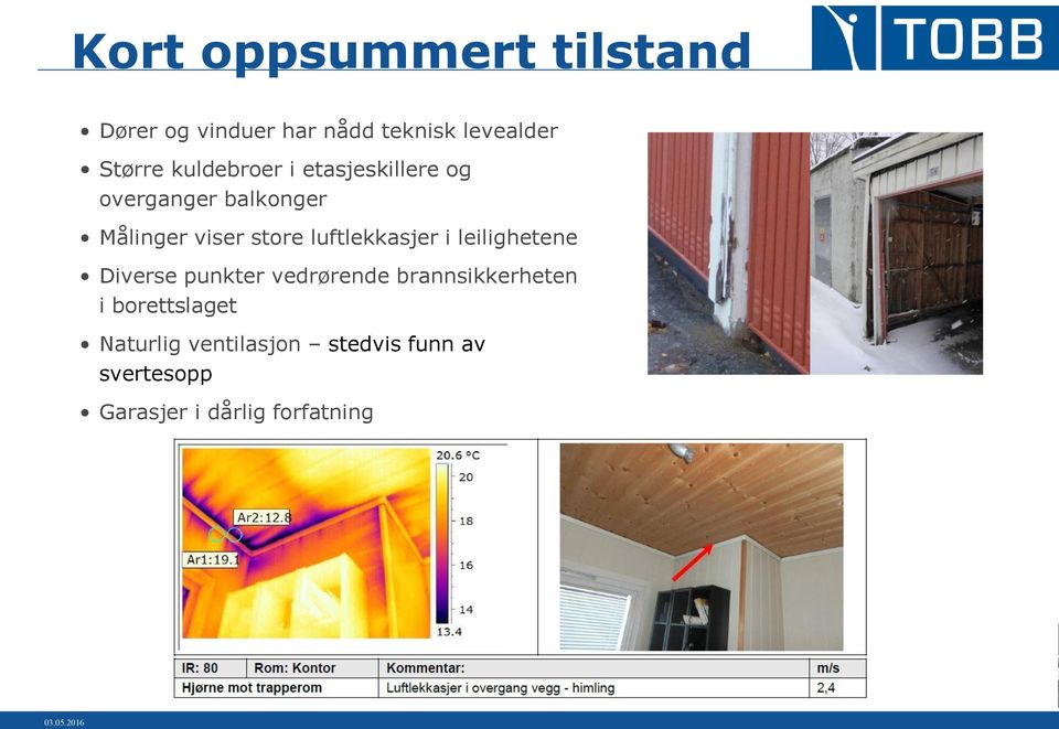 luftlekkasjer i leilighetene Diverse punkter vedrørende brannsikkerheten i