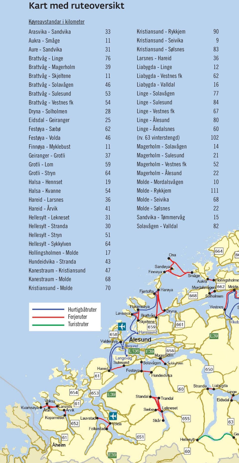 Stryn 64 Halsa - Hennset 19 Halsa - Kvanne 54 Hareid - Larsnes 36 Hareid - Årvik 41 Hellesylt - Lekneset 31 Hellesylt - Stranda 30 Hellesylt - Stryn 51 Hellesylt - Sykkylven 64 Hollingsholmen - Molde