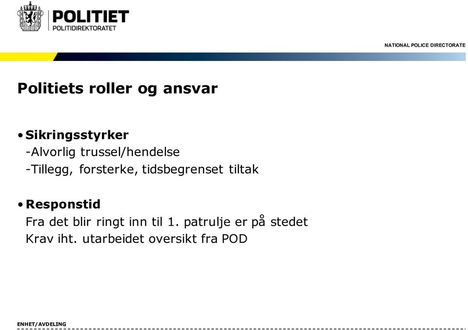 tiltak Responstid Fra det blir ringt inn til 1.