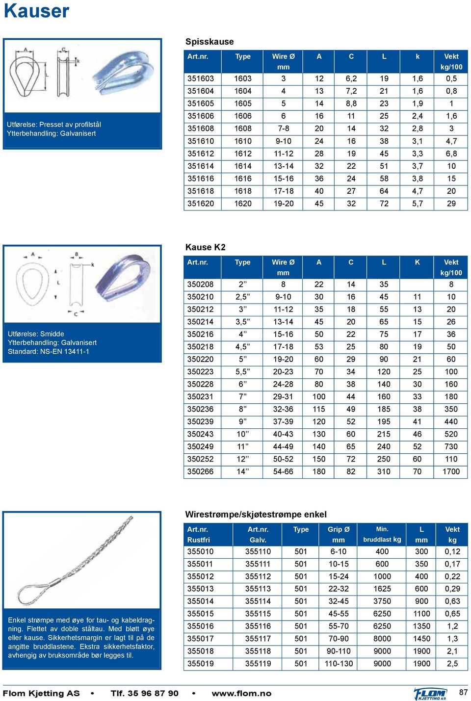 3,8 15 351618 1618 17-18 40 27 64 4,7 20 351620 1620 19-20 45 32 72 5,7 29 Kause K2 k Utførelse: Smidde Ytterbehandling: Galvanisert Standard: NS-EN 13411-1 Type Wire Ø A C L K Vekt kg/100 350208 2 8