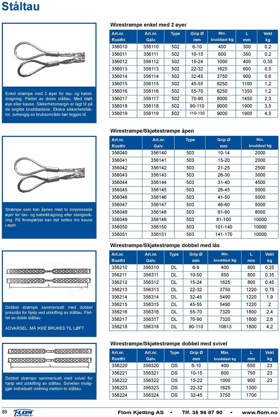 Type Grip Ø L Vekt kg 356010 356110 502 6-10 400 300 0,2 356011 356111 502 10-15 600 350 0,2 356012 356112 502 15-24 1000 400 0,35 356013 356113 502 22-32 1625 600 0,5 356014 356114 502 32-45 3750