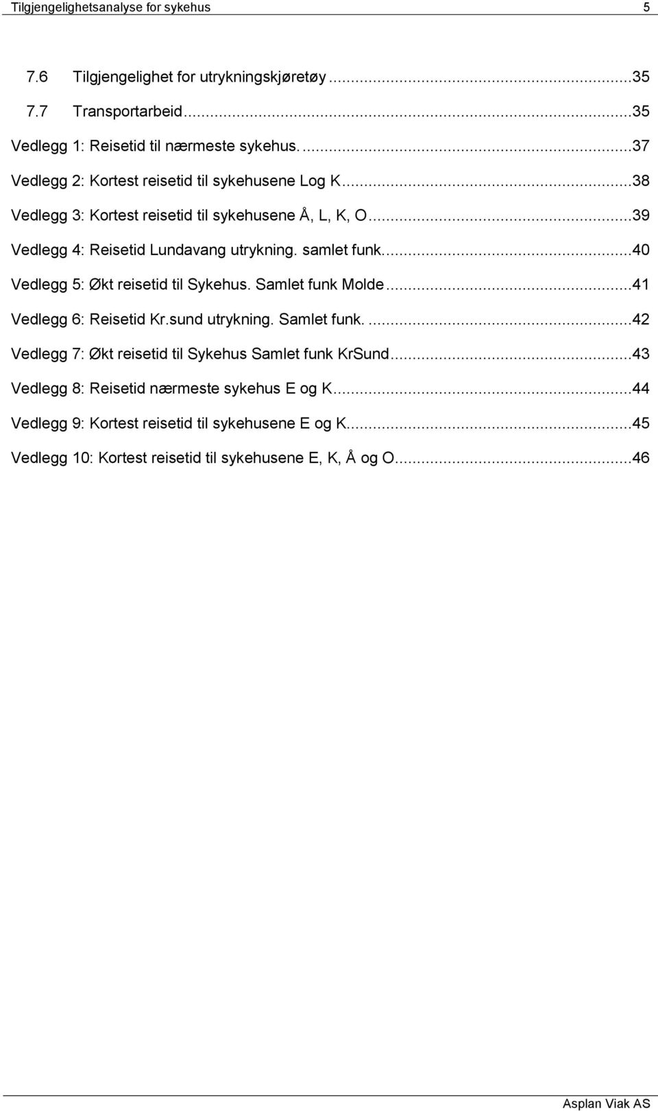 samlet funk....40 Vedlegg 5: Økt reisetid til Sykehus. Samlet funk Molde...41 Vedlegg 6: Reisetid Kr.sund utrykning. Samlet funk....42 Vedlegg 7: Økt reisetid til Sykehus Samlet funk KrSund.