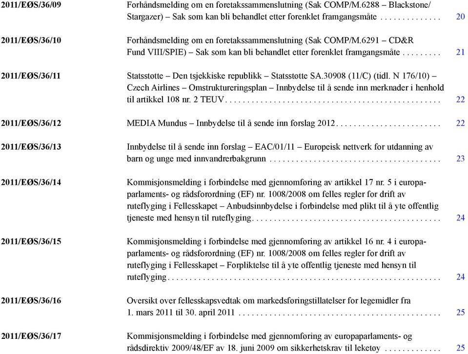 .. 21 2011/EØS/36/11 Statsstøtte Den tsjekkiske republikk Statsstøtte SA.30908 (11/C) (tidl.