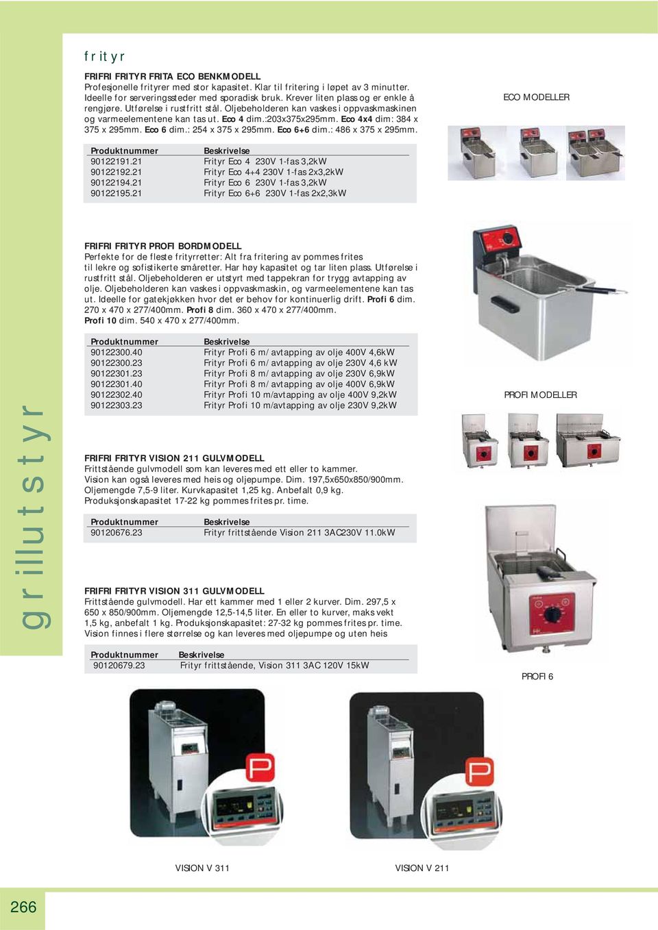 Eco 4x4 dim: 384 x 375 x 295mm. Eco 6 dim.: 254 x 375 x 295mm. Eco 6+6 dim.: 486 x 375 x 295mm. ECO MODELLER 90122191.21 Frityr Eco 4 230V 1-fas 3,2kW 90122192.