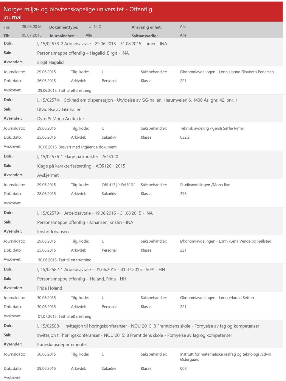 2015 Arkivdel: Personal, Tatt til etterretning I, 15/02574-1 Søknad om dispensasjon - tvidelse av GG-hallen, Herumveien 6, 1430 Ås, gnr. 42, bnr.