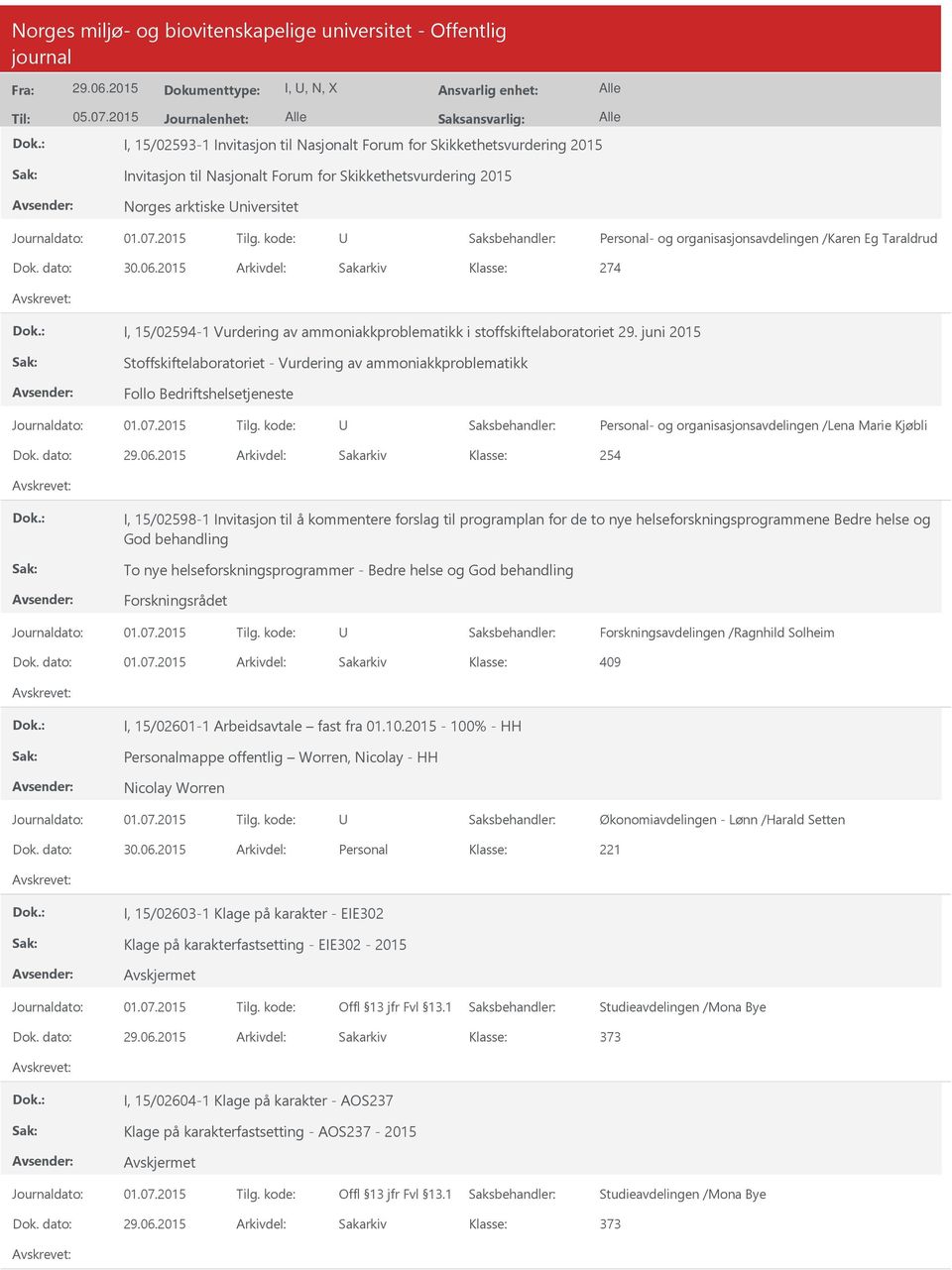 organisasjonsavdelingen /Karen Eg Taraldrud 274 I, 15/02594-1 Vurdering av ammoniakkproblematikk i stoffskiftelaboratoriet 29.