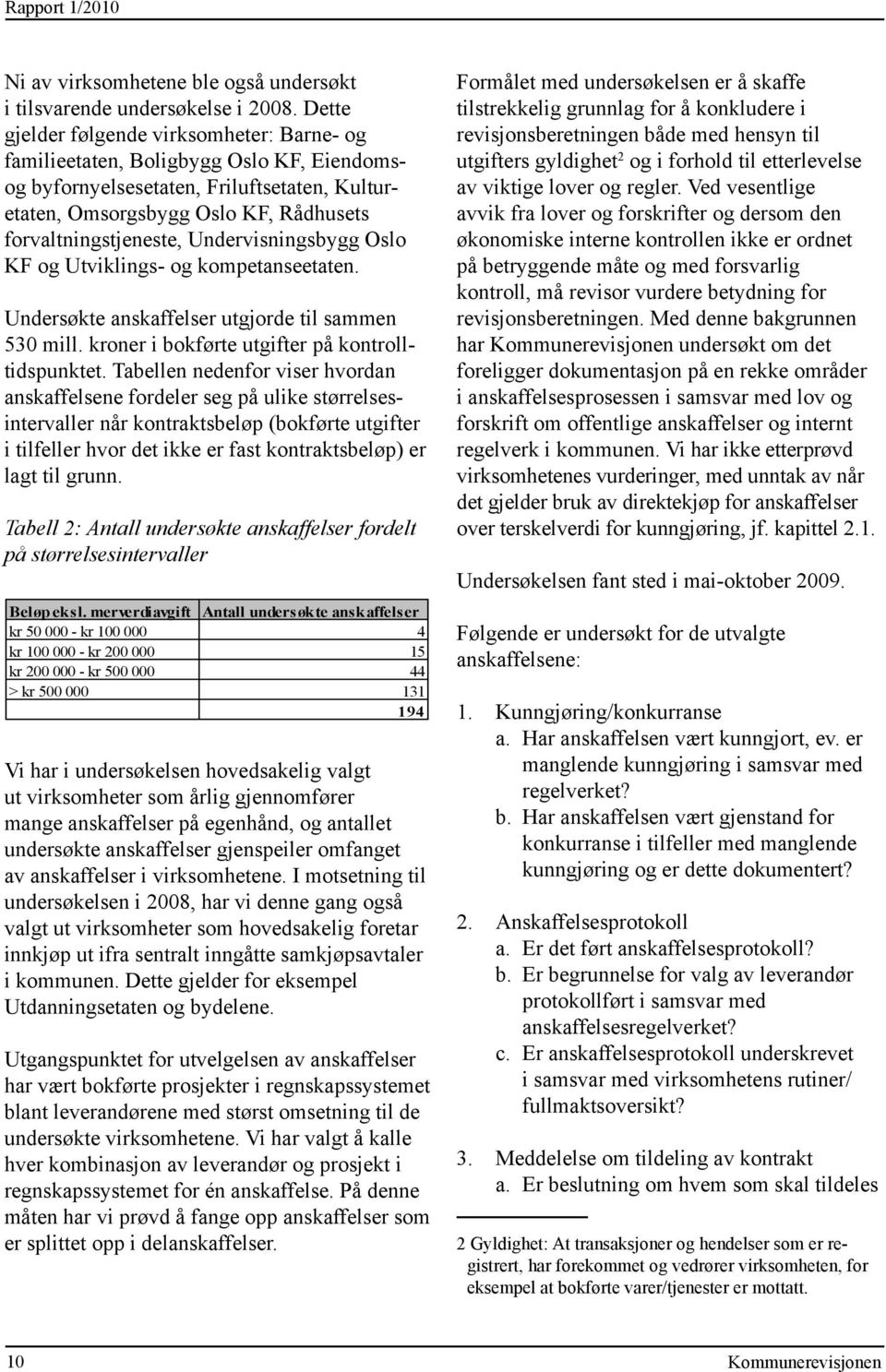 Undervisningsbygg Oslo KF og Utviklings- og kompetanseetaten. Undersøkte anskaffelser utgjorde til sammen 530 mill. kroner i bokførte utgifter på kontrolltidspunktet.