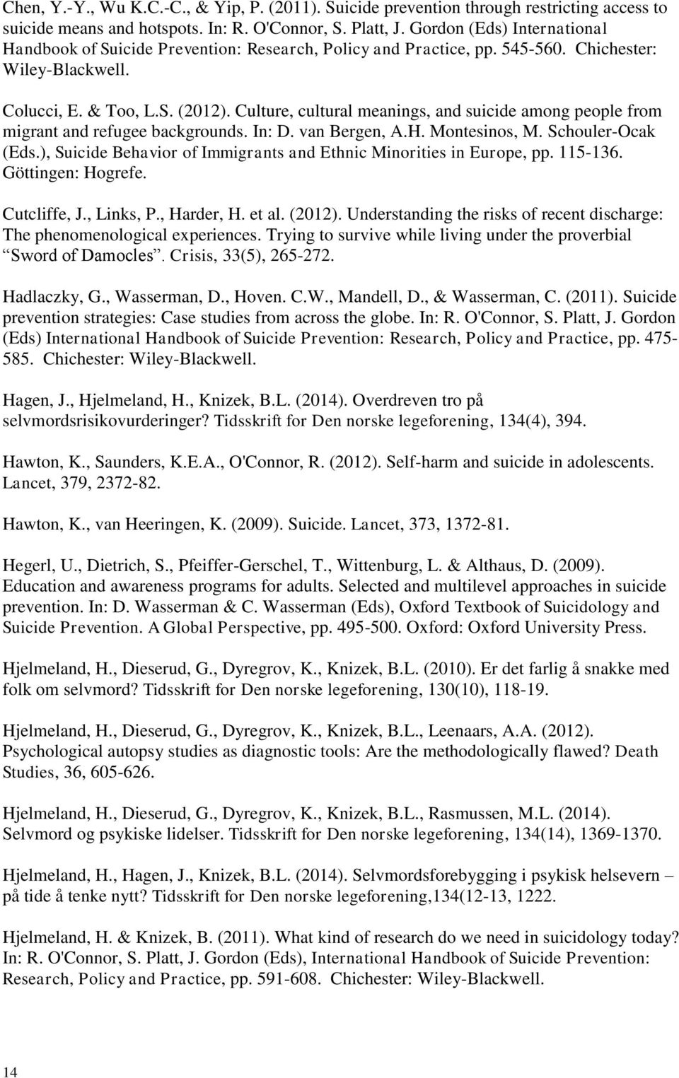 Culture, cultural meanings, and suicide among people from migrant and refugee backgrounds. In: D. van Bergen, A.H. Montesinos, M. Schouler-Ocak (Eds.