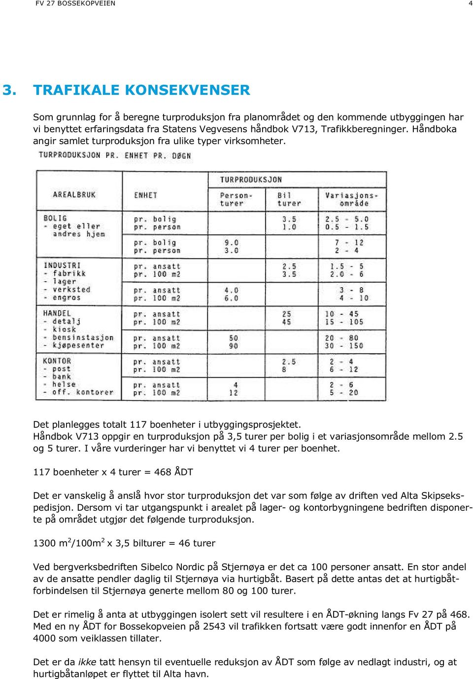 Håndboka angir samlet turproduksjon fra ulike typer virksomheter. Det planlegges totalt 117 boenheter i utbyggingsprosjektet.