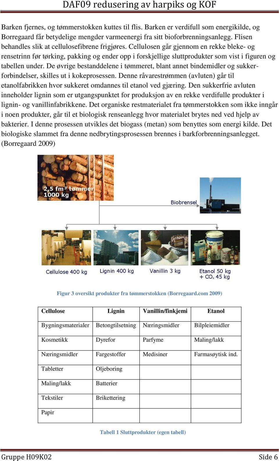 Cellulosen går gjennom en rekke bleke- og rensetrinn før tørking, pakking og ender opp i forskjellige sluttprodukter som vist i figuren og tabellen under.