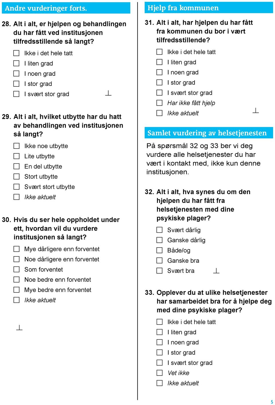 Hvis du ser hele oppholdet under ett, hvordan vil du vurdere institusjonen så langt?